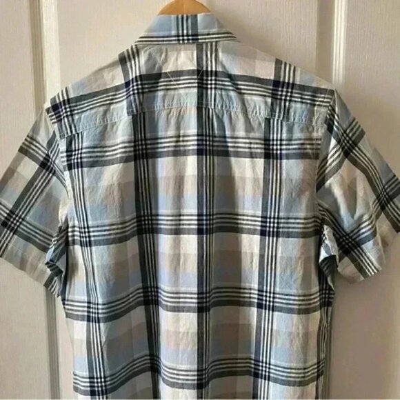 Tommy Hilfiger Mens Shirt Short Sleeve Button Down Cotton Blue Beige Plaid Small - Picture 7 of 15